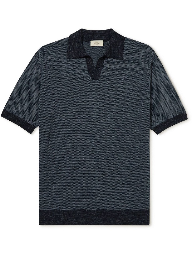 Photo: Altea - Silk, Cashmere and Linen-Blend Jacquard Polo Shirt - Blue