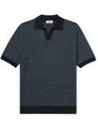 Altea - Silk, Cashmere and Linen-Blend Jacquard Polo Shirt - Blue