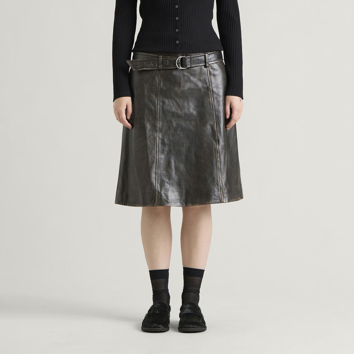 END. x Samsøe Samsøe Women's Sastiya Leather Skirt in Washed Black Olive