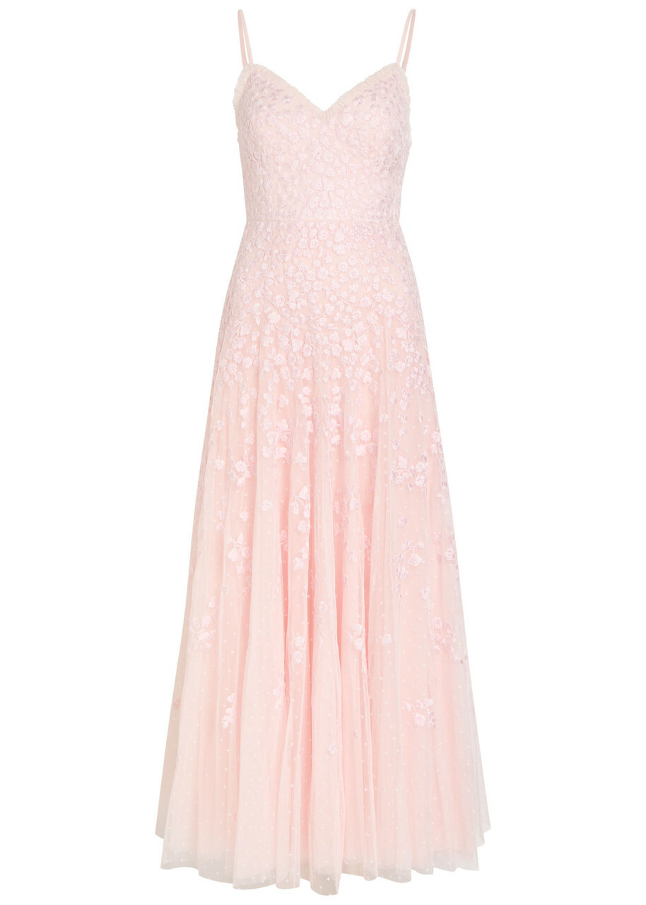 Needle & Thread Scatter Blossom Floral-embroidered Tulle Gown Light Pink