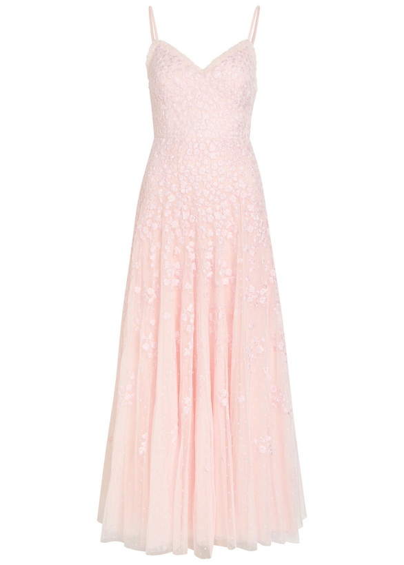 Photo: Needle & Thread Scatter Blossom Floral-embroidered Tulle Gown Light Pink