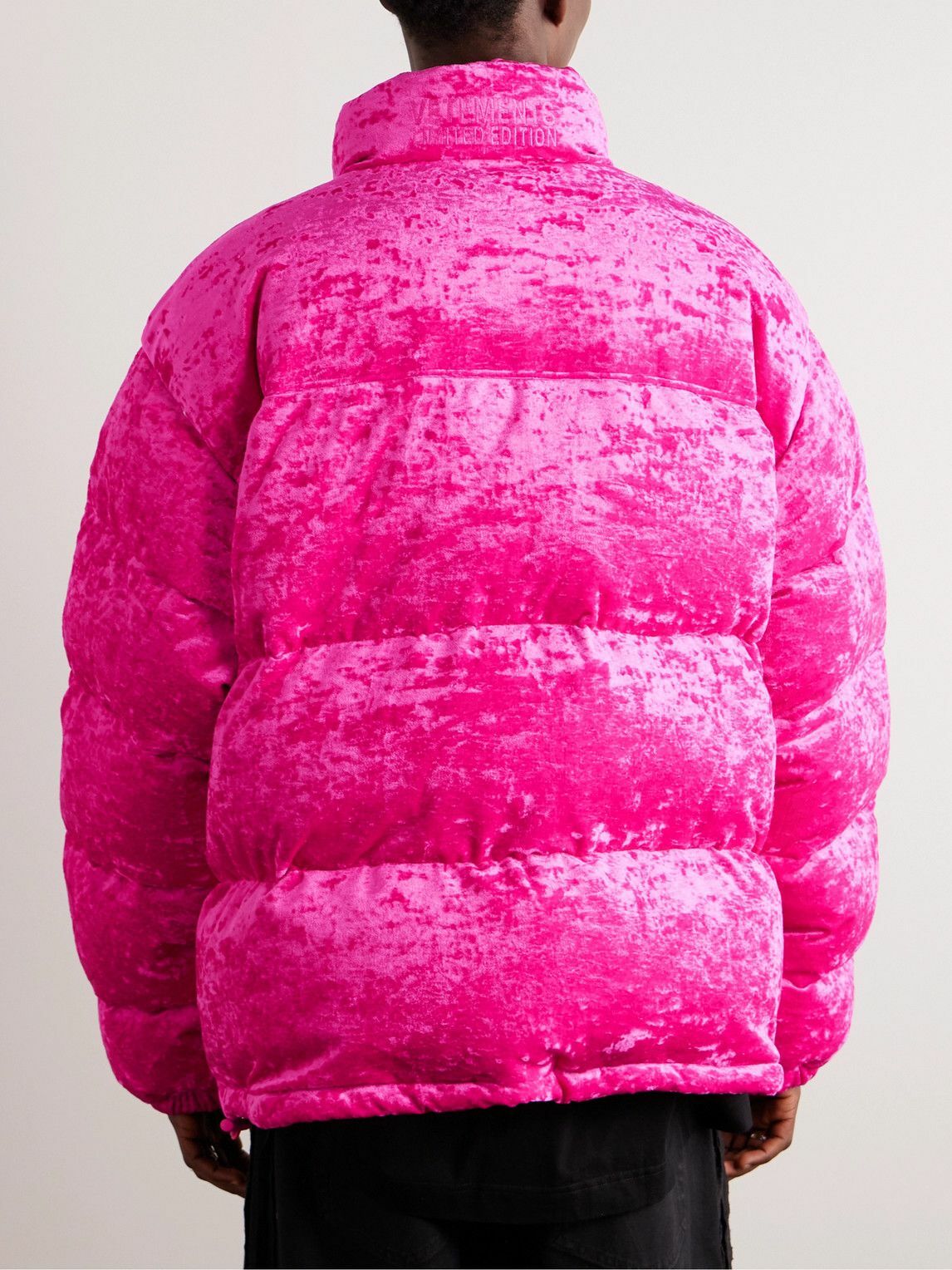 VETEMENTS Oversized LogoAppliquéd Quilted CrushedVelvet Down Jacket