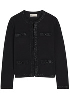 Tory Burch Kendra Crystal-embellished Wool-blend Cardigan Black