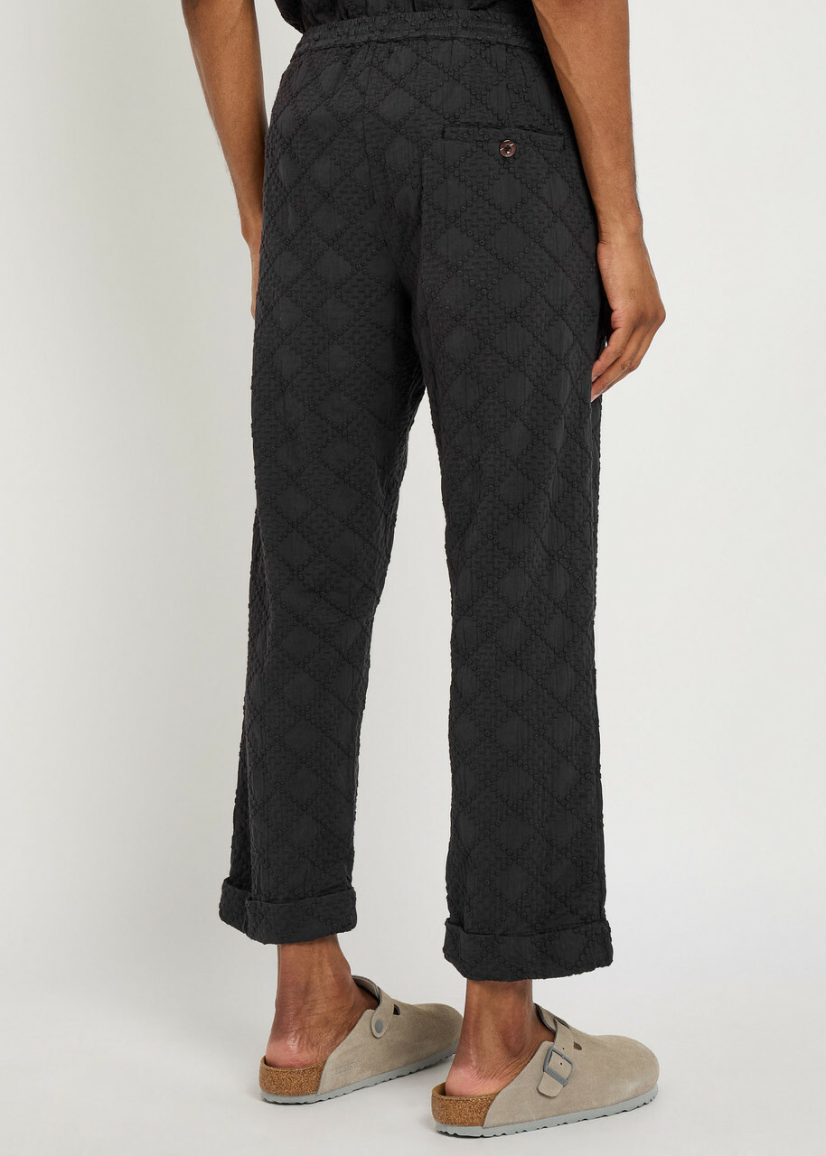 Smr Days Malibu Embroidered Cotton Cropped Trousers Black