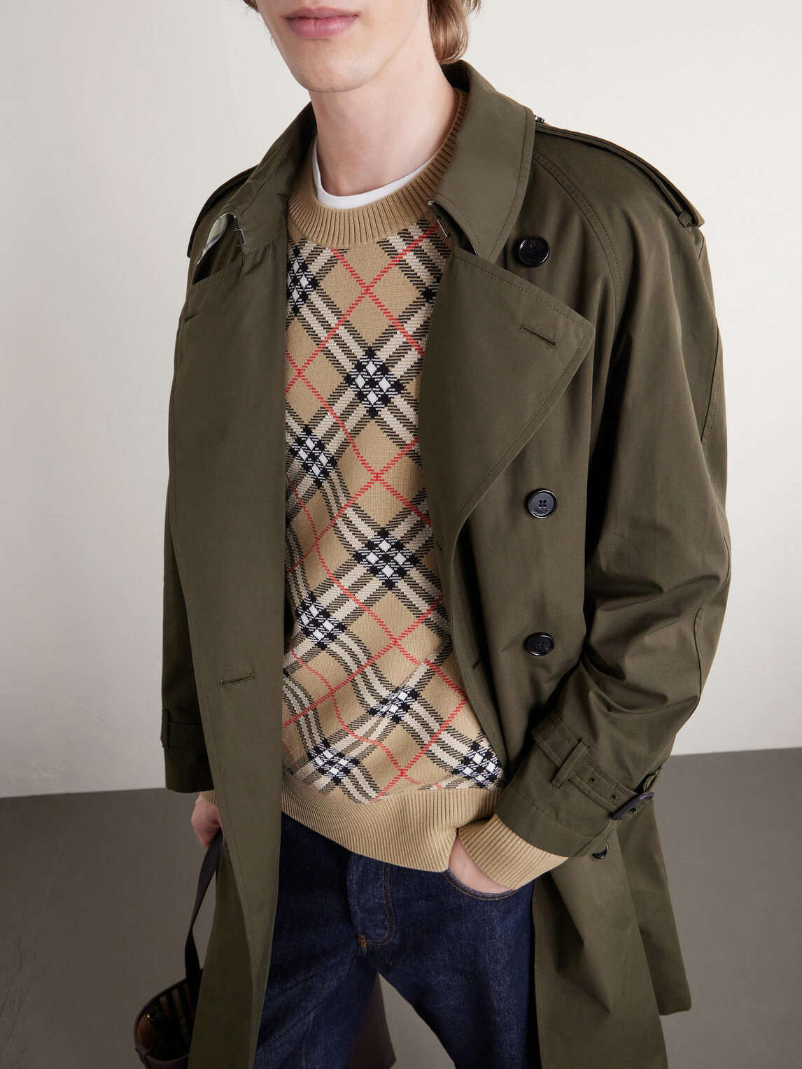 Burberry - Checked Cotton-Blend Sweater - Neutrals