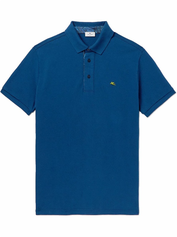 Photo: Etro - Slim-Fit Logo-Embroidered Cotton-Piqué Polo Shirt - Blue