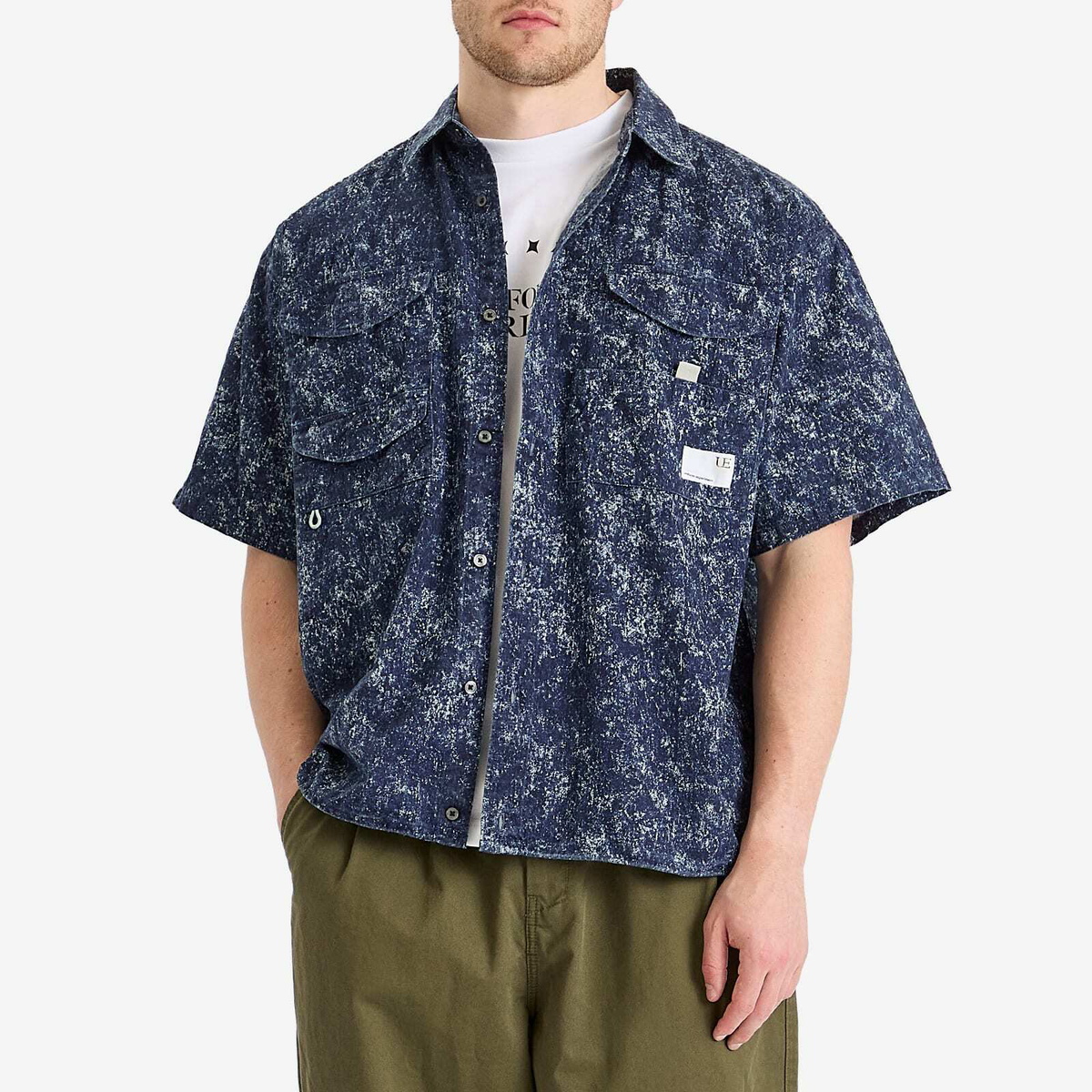Uniform Experiment Men's Indigo Print Fishing Shirt in White