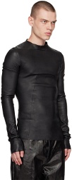 Rick Owens Black Paneled Leather Long Sleeve T-Shirt