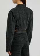 Rotate Sunday Zebra-print Cropped Denim Jacket Black