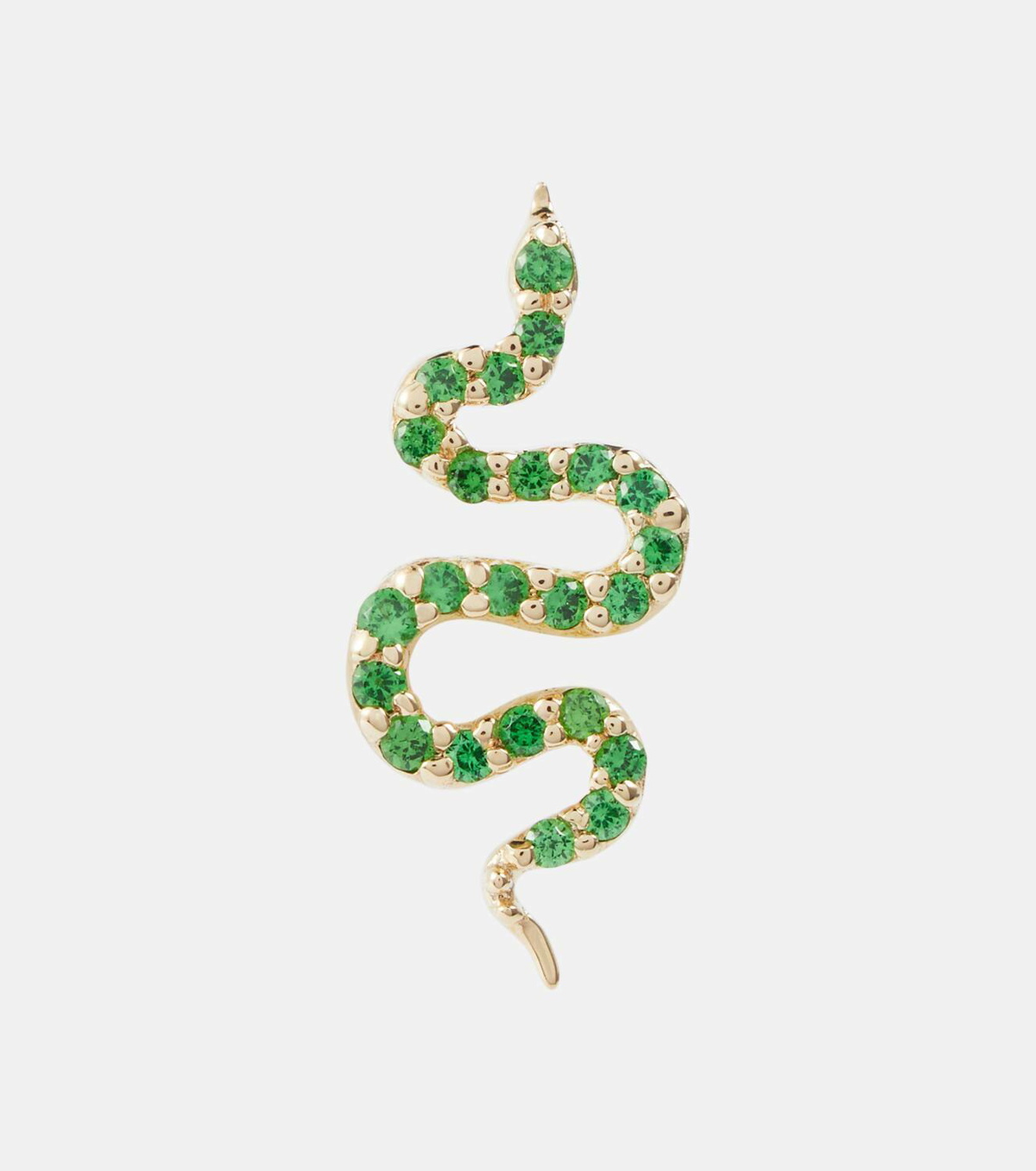 Robinson Pelham Stud Club Snake 14kt gold single earring with tsavorites