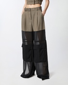 Pinko Wide Leg Cargo Trousers With Semi Sheer Georgette Flask Brown