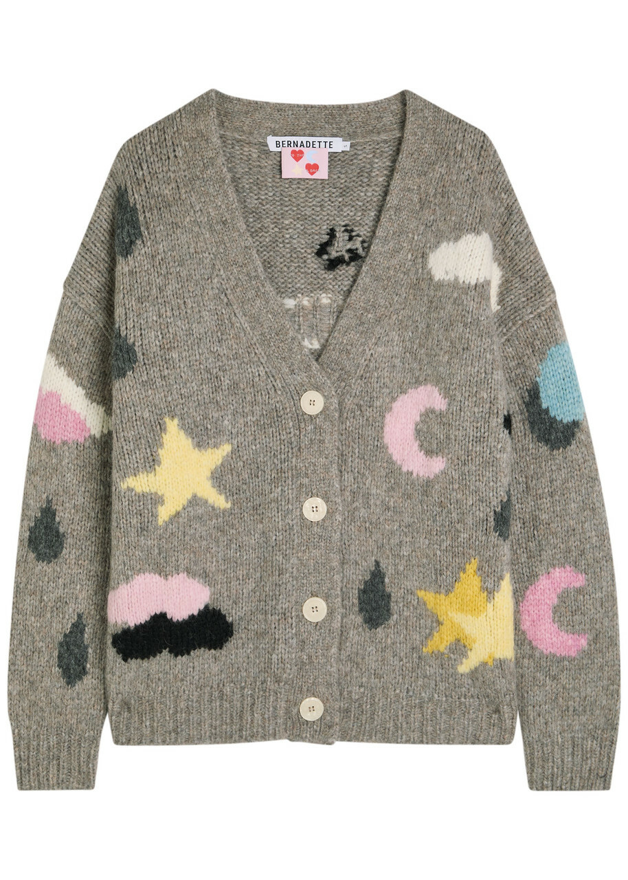 Bernadette Stormy Graphic Intarsia Alpaca-blend Cardigan Grey