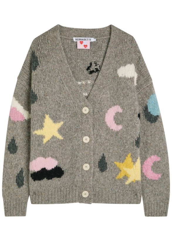 Photo: Bernadette Stormy Graphic Intarsia Alpaca-blend Cardigan Grey