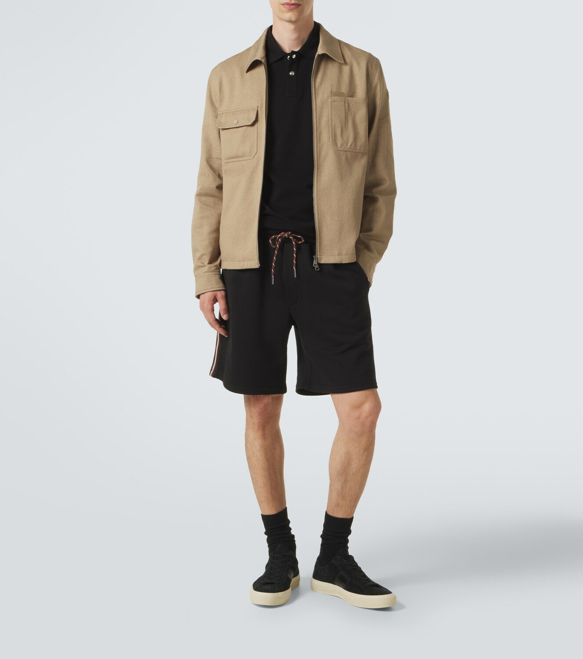 Moncler Leather-trimmed cotton piqué polo shirt