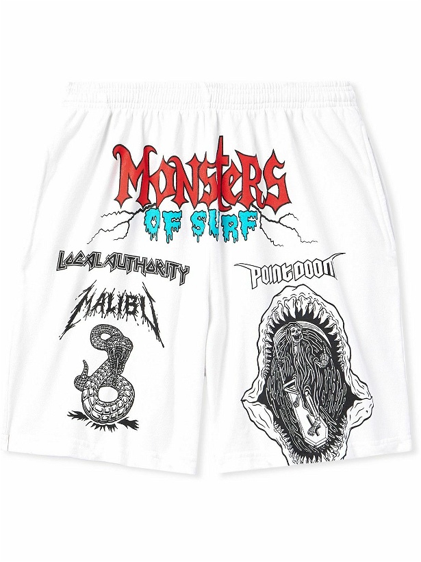 Photo: Local Authority LA - Monsters of Surf Straight-Leg Logo-Print Cotton-Jersey Shorts - White
