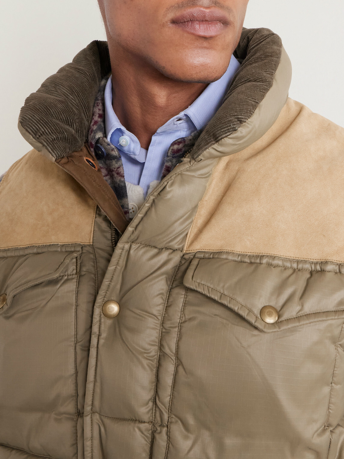 RRL - Suede-Trimmed Shell Gilet - Green