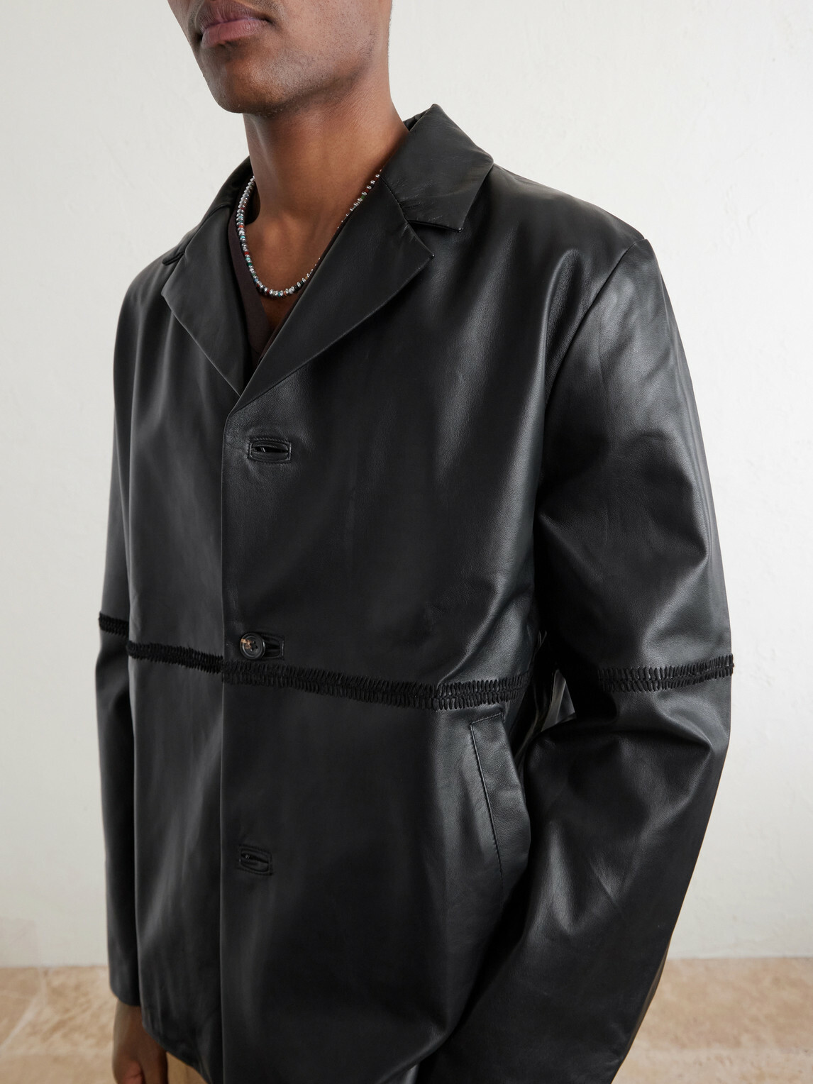 Kartik Research - Embroidered Leather Jacket - Black