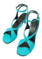 Khaite Liria 75 Cross-over Ostrich Leather Sandals Light Blue