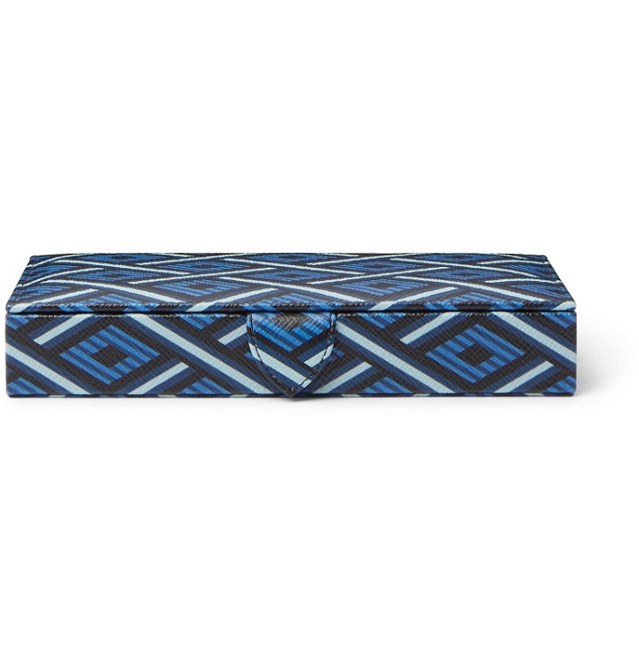 Photo: Smythson - Panama Printed Textured-Leather Cufflinks Box - Blue