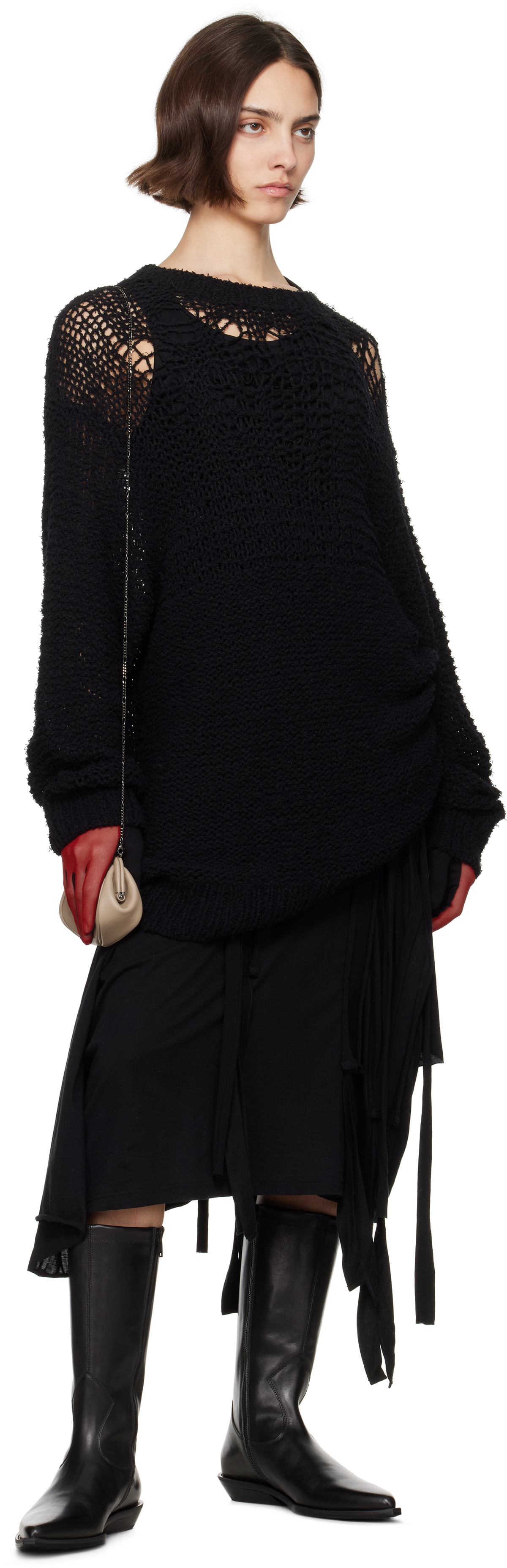 YOHJI YAMAMOTO Black Strappy Midi Skirt