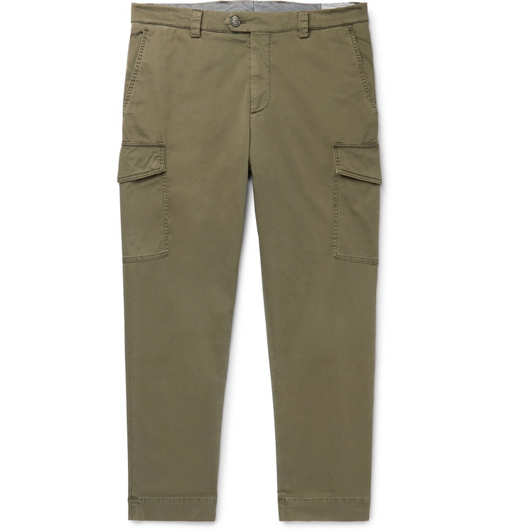 Photo: Brunello Cucinelli - Tapered Cotton-Blend Twill Cargo Trousers - Green