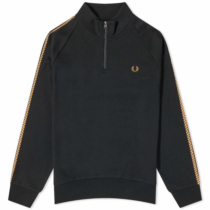 Photo: Fred Perry Men's Chequerboard Tape Half Zip Sweat in Black