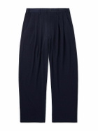 Monitaly - Easy Tapered Pleated Textured-Woven Trousers - Blue