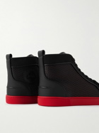 Christian Louboutin - Lou Spikes Studded Leather, Mesh and Canvas High-Top Sneakers - Black