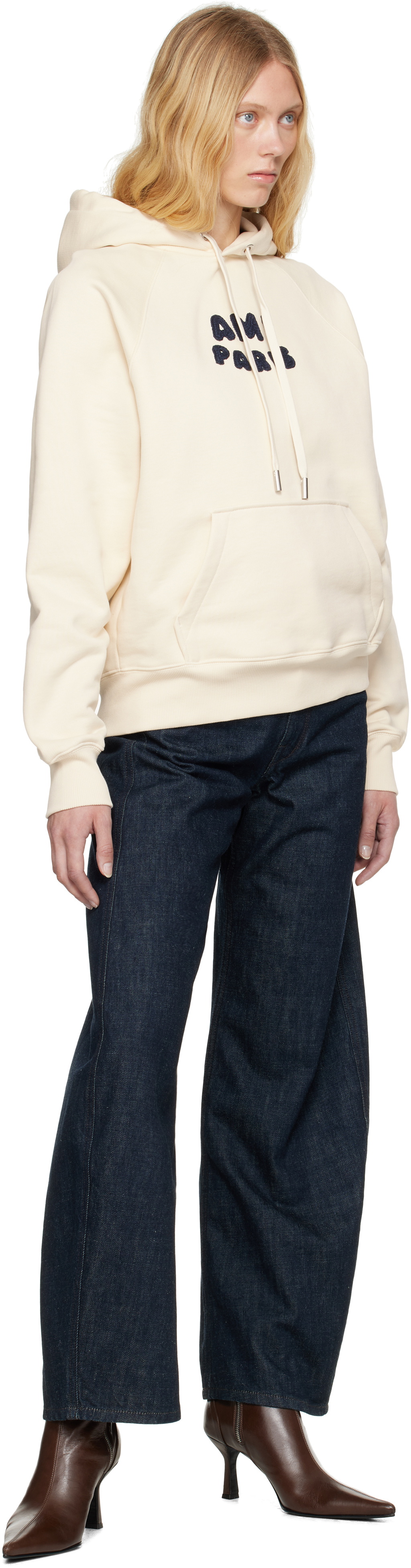 AMI Paris Off-White Cotton 'Ami Paris' Patch Hoodie