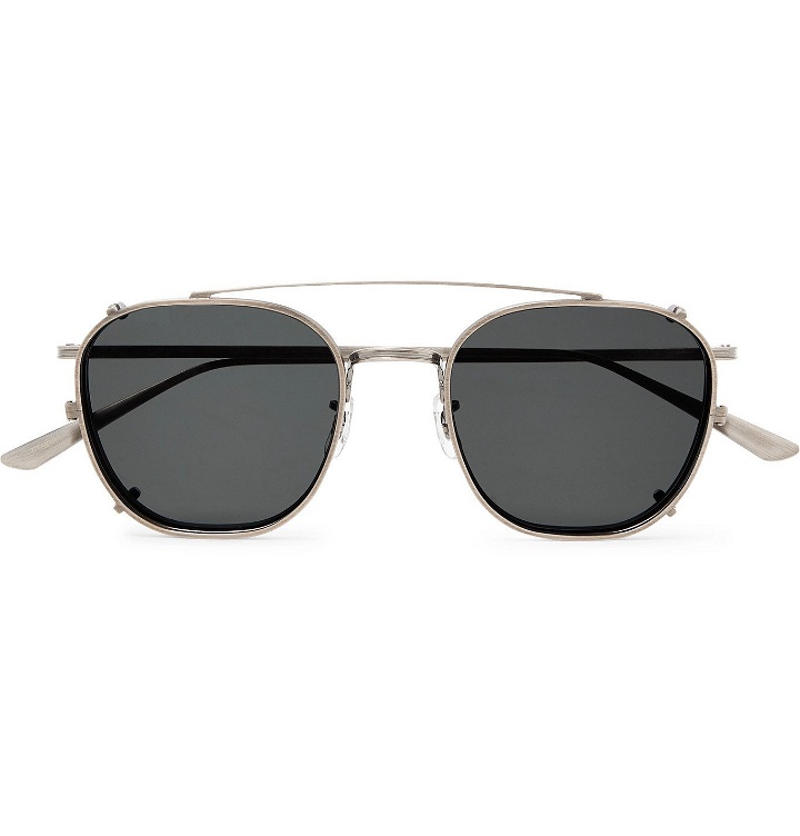 Photo: The Row - Oliver Peoples Board Meeting 2 Aviator-Style Silver-Tone Optical Glasses with Clip-On UV Lenses - Silver