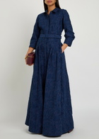 Simkhai Courtney Floral-jacquard Belted Cotton-blend Gown Navy