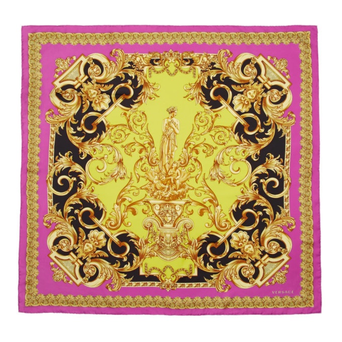 Versace Baroque Print Silk Scarf - Pink