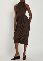 Alaïa Sculpting Ruched Wool Midi Dress Dark Brown