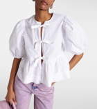 Ganni Bow-detail cotton poplin blouse