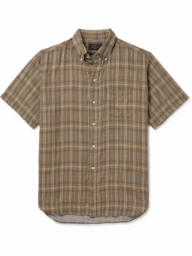 Photo: Beams Plus - Button-Down Collar Checked Cotton-Gauze Shirt - Brown