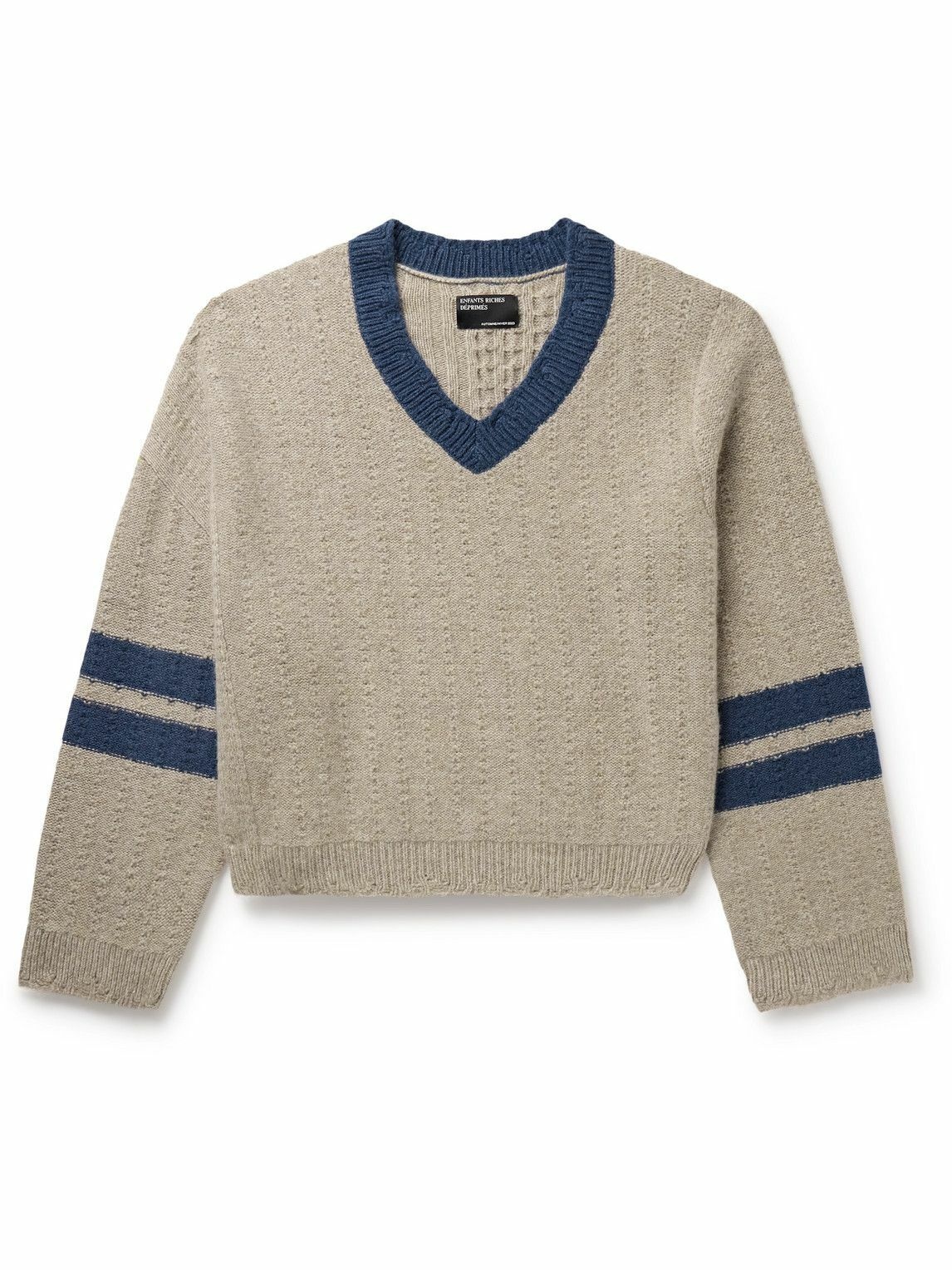 Photo: Enfants Riches Déprimés - Asymmetric Striped Brushed-Cashmere Sweater - Neutrals