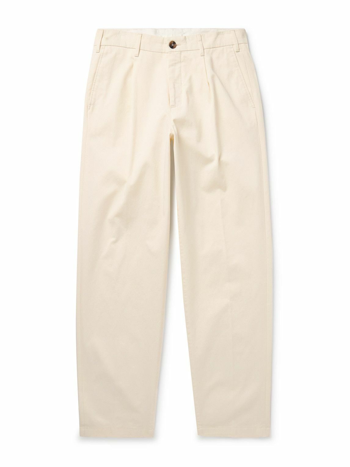 Richard James - Straight-Leg Pleated Cotton-Twill Trousers - Neutrals