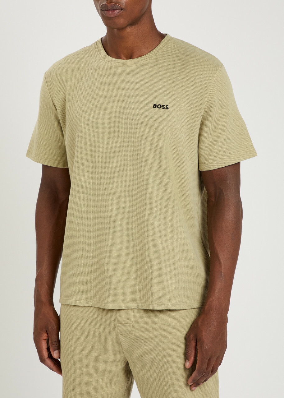 Boss Logo-embroidered Waffle T-shirt Green