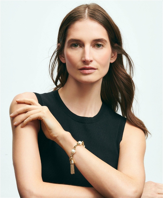Photo: Brooks Brothers Women's Chain Tassel Pearl Bracelet | Gold