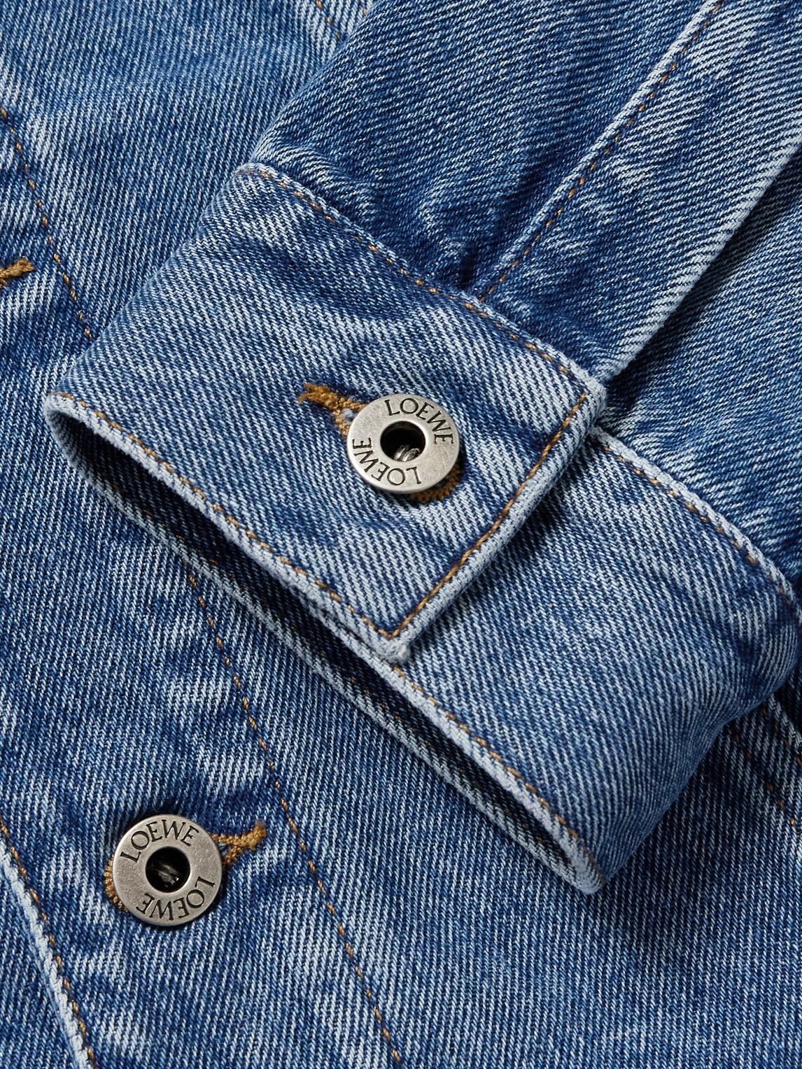 LOEWE - Anagram Leather-Trimmed Embroidered Denim Trucker Jacket - Blue