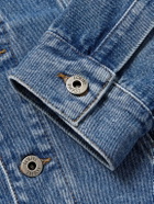 LOEWE - Anagram Leather-Trimmed Embroidered Denim Trucker Jacket - Blue