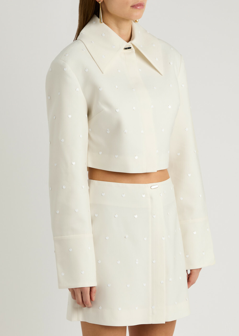 Clea Aldo Sequin-embellished Woven Jacket Cream