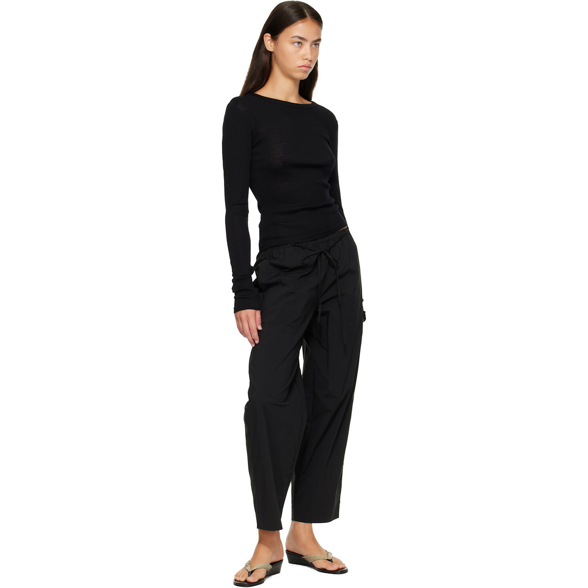 St. Agni Black Fine Rouleau Crop Trousers