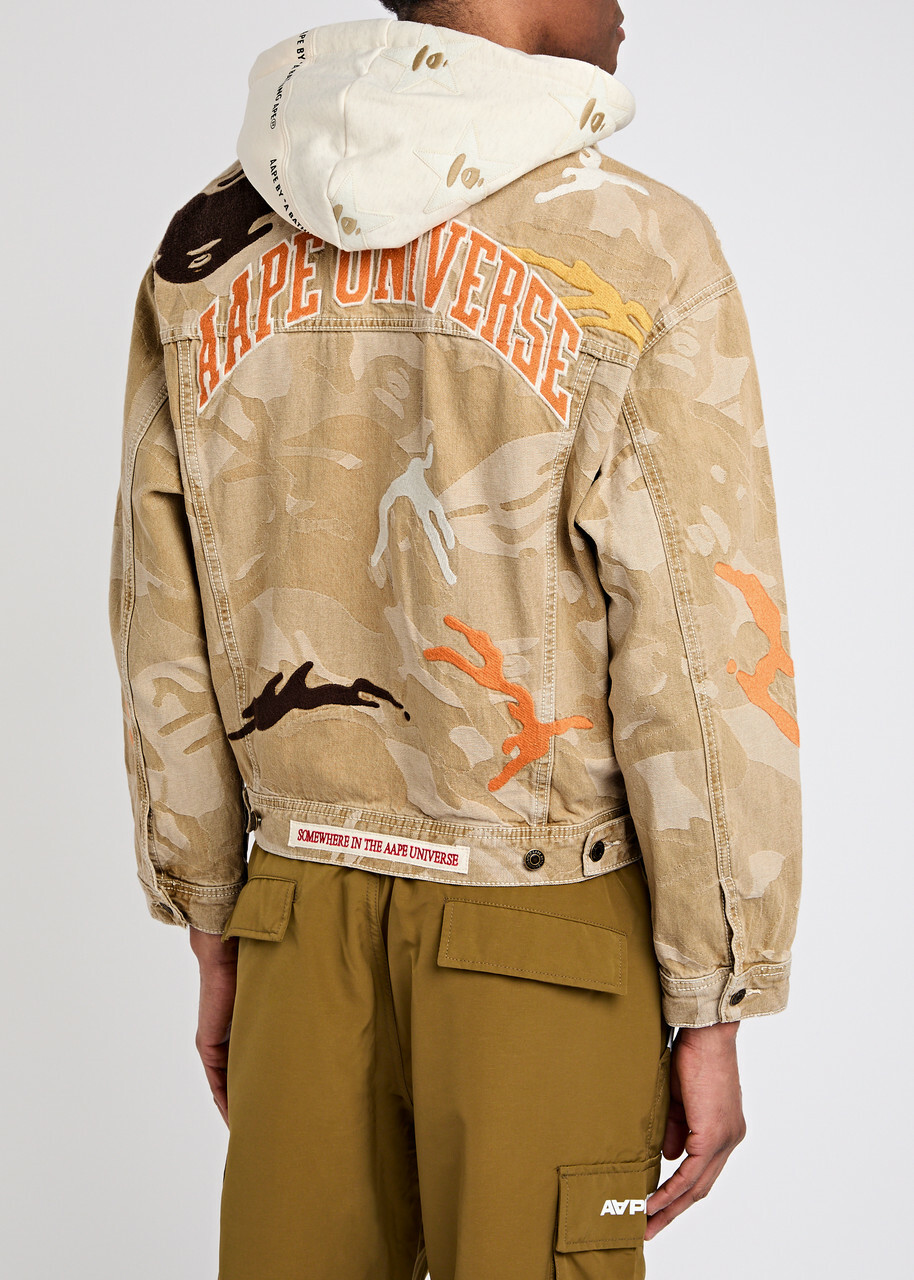 Aape Layered Camouflage Denim Jacket Beige
