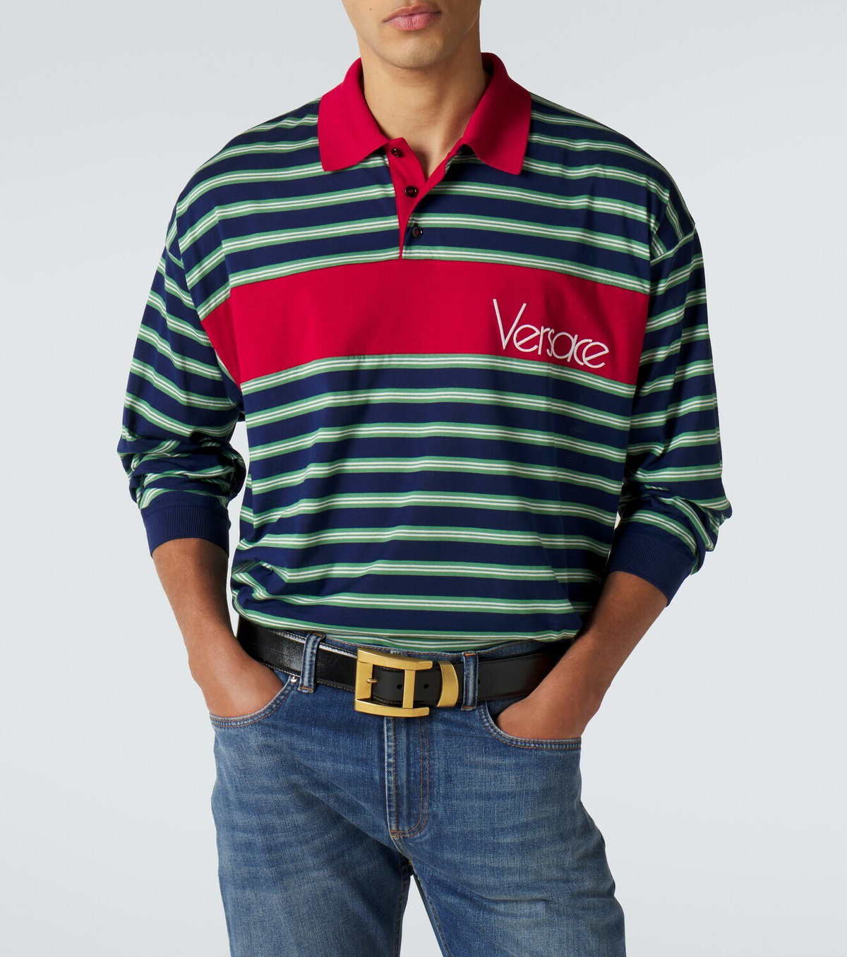 Versace Striped cotton jersey polo shirt