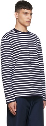 Maison Kitsuné White & Navy Tricolor Fox Long Sleeve T-Shirt