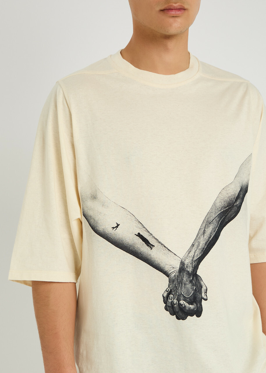 Rick Owens Jumbo Printed Cotton T-shirt Cream Rick Owens