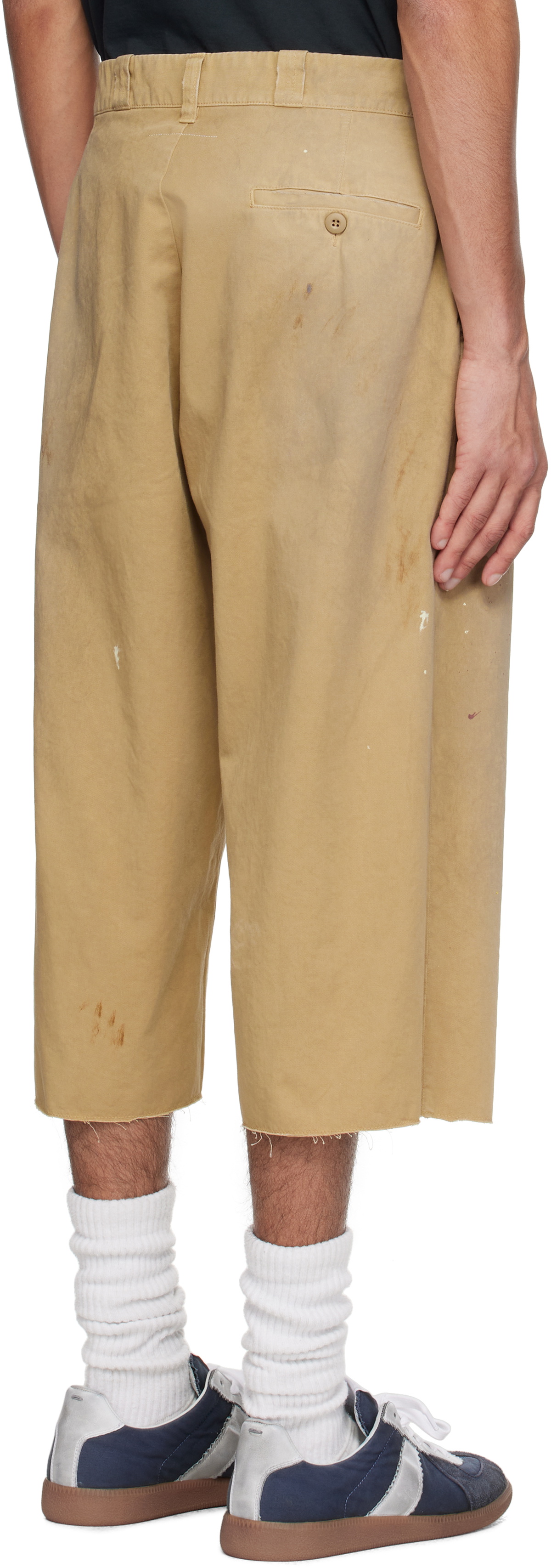 MM6 Maison Margiela Beige Paint Splatter Shorts MM6 Maison Margiela