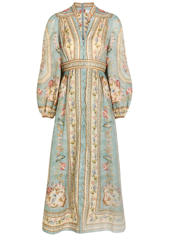Photo: Zimmermann Roselight Printed Plunge Linen Midi Dress Blue