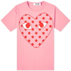 Comme des Garçons Play Men's Red Heart Polka Dot Logo T-Shirt in Pink